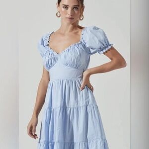 ASTR The Label Blue Cottagecore Milkmaid Midi Dress Puff Sleeve Princess
